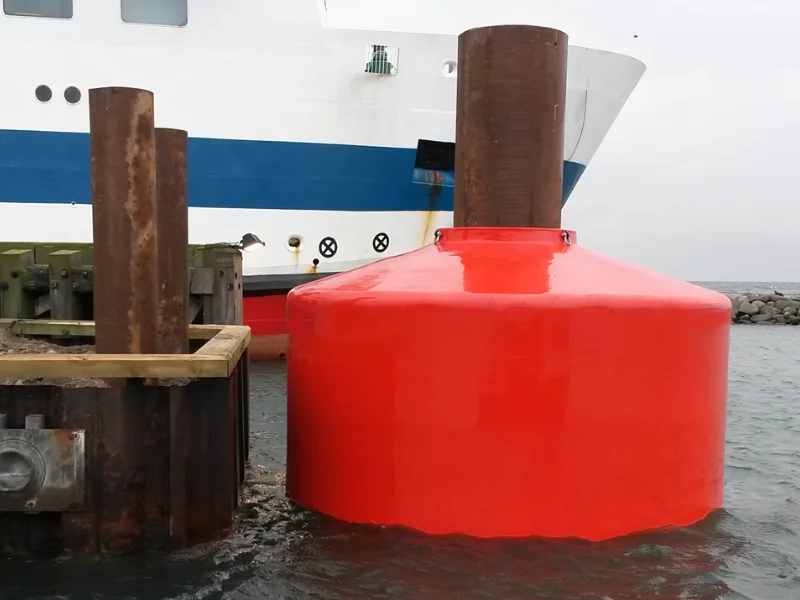 Donut fender encircling a monopile at a tidal berth